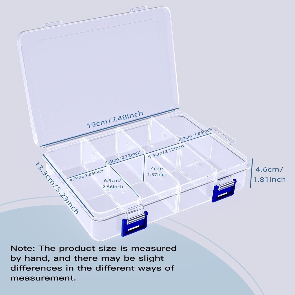 Clear Plastic Storage Box 8 Grids with Adjustable Dividers Stackable 8