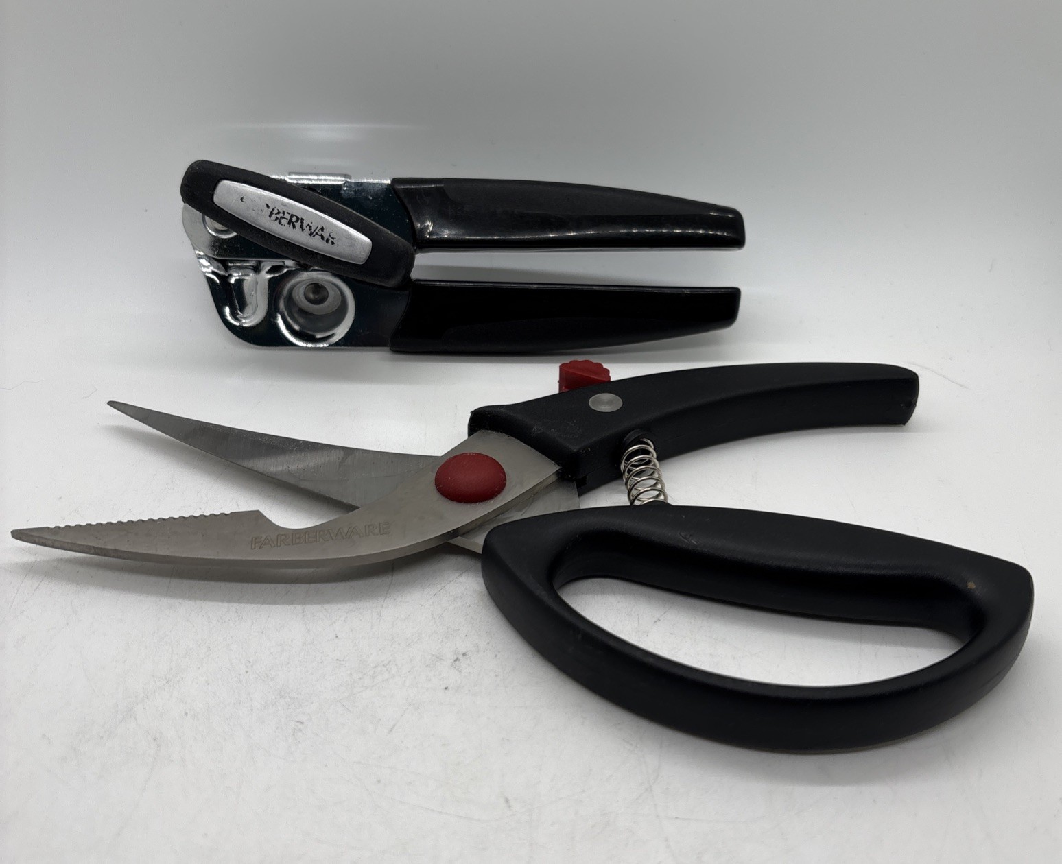 Farberware Locking  Kitchen Poultry Shears Plus Handheld Can Opener W Bottle Op