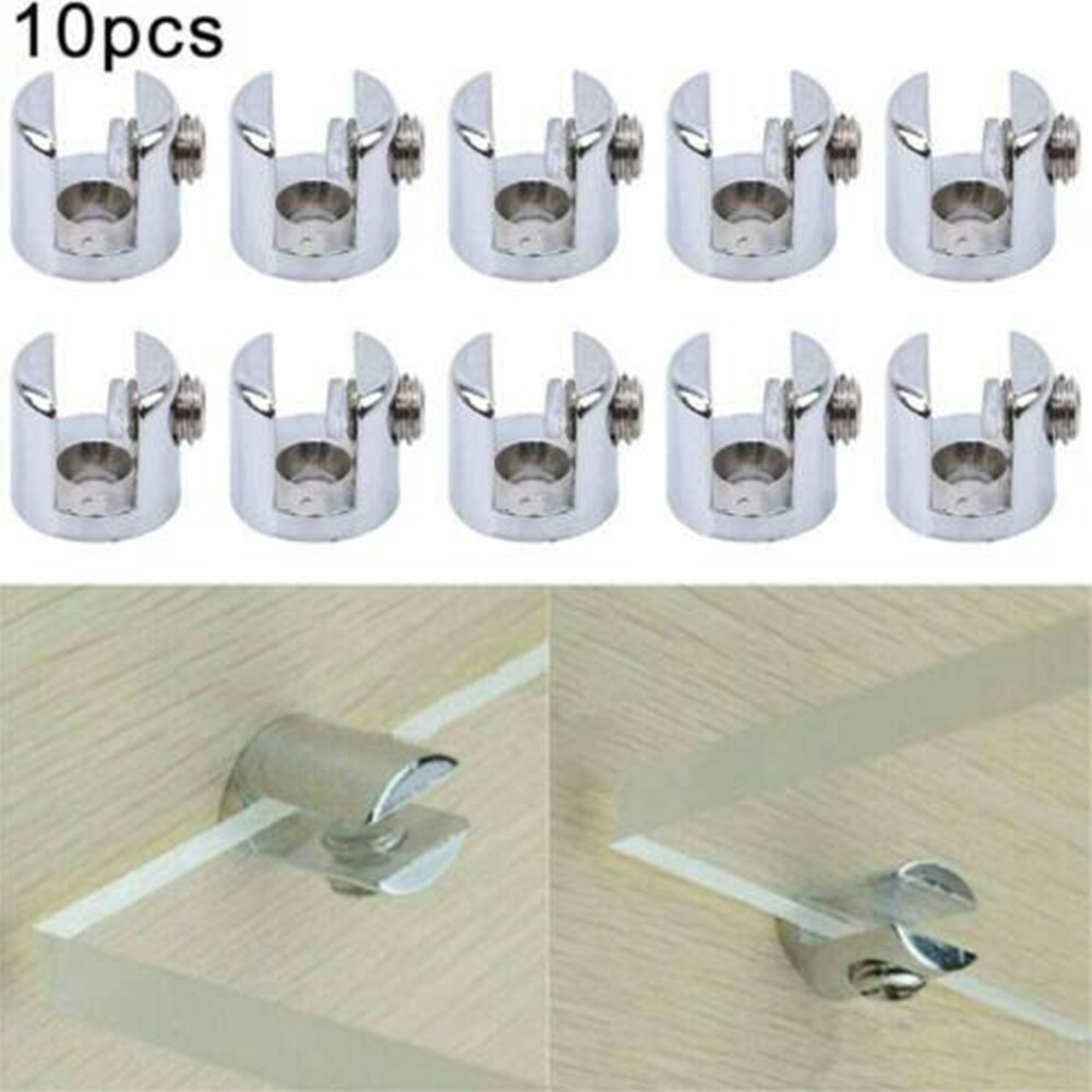 Glass Bracket Clamp Shelf Support Shelves Silver Zinc Alloy 6-8mm Chrome
