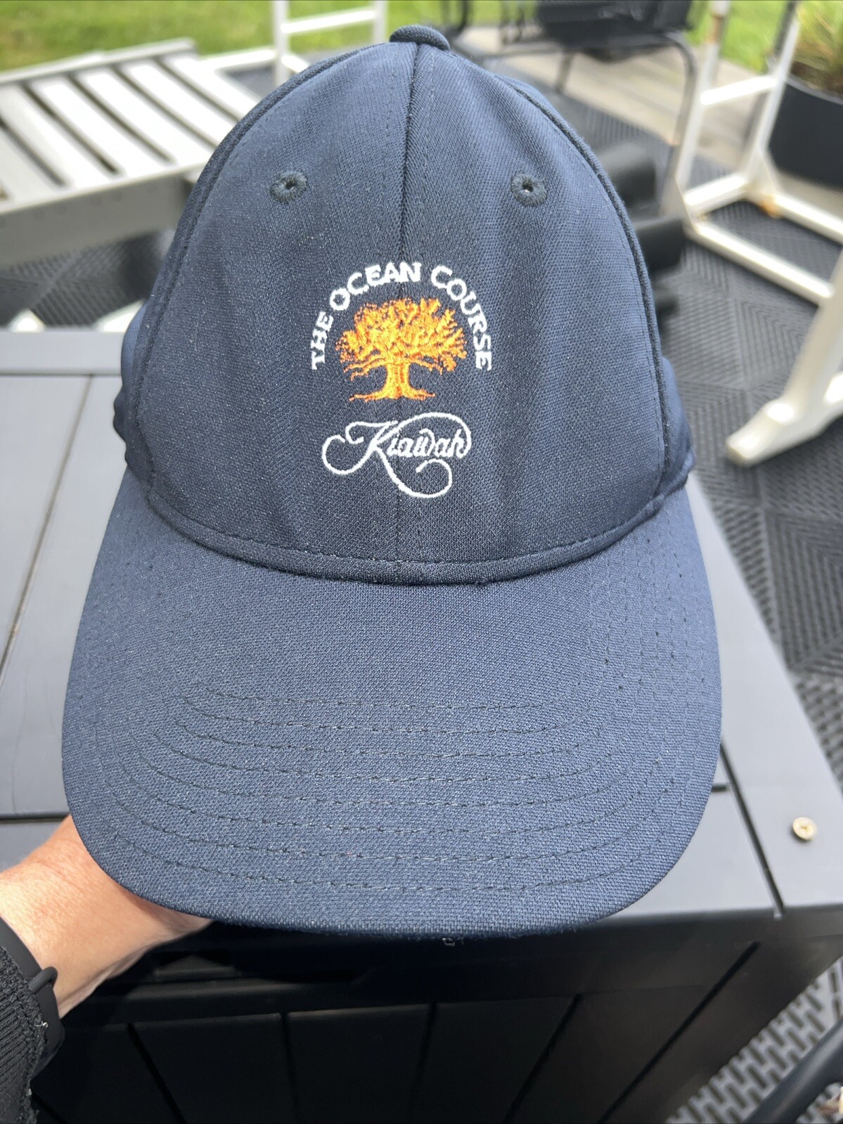 Kiswahili Island SC The Ocean Course Tree Navy Hat Cap Tech Stretch Band L/XL