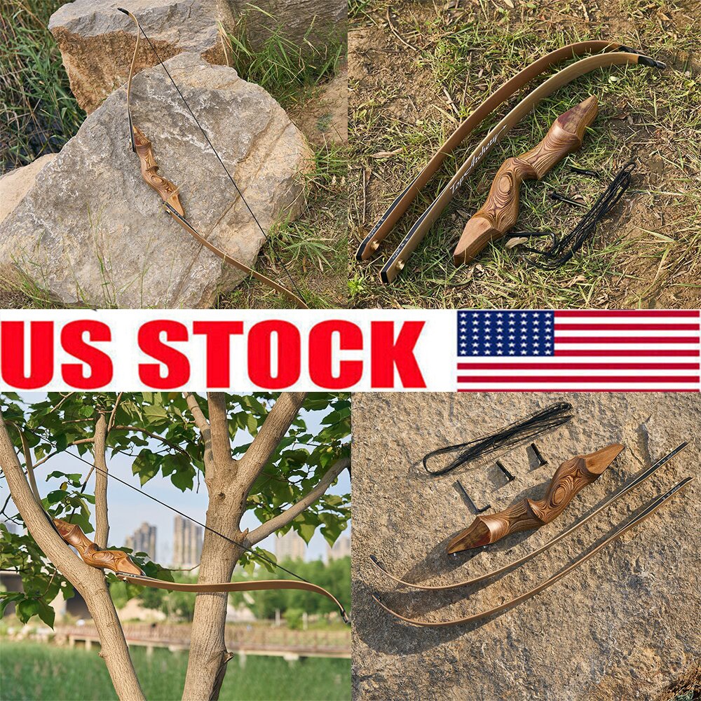 60'' Archery Recurve Bow Wooden Bow and Arrows for Right Hand Hunting 30-50lbs