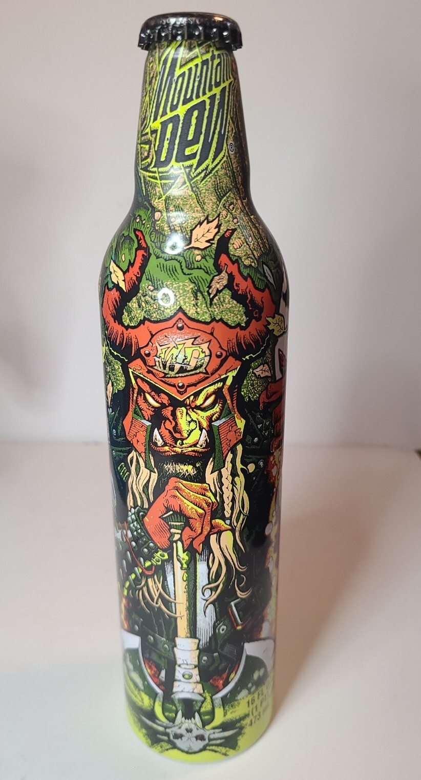 Mountain Dew Green Label Aluminum Bottle Art NOS Mint Condition 16oz