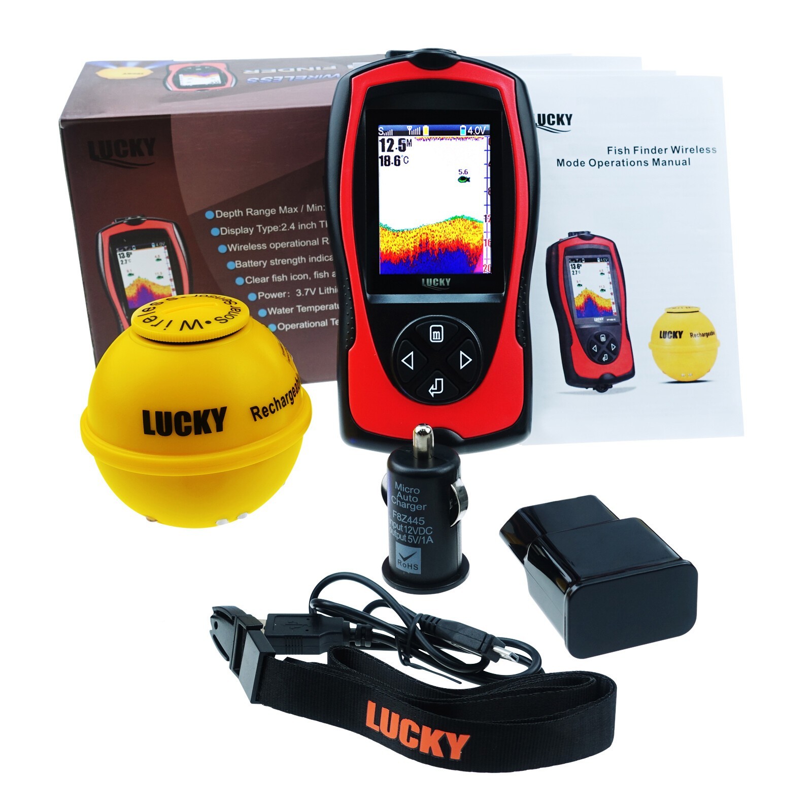Wireless Fish Finder Locator 45M Depth Color LCD Boats Ice Night Fishing
