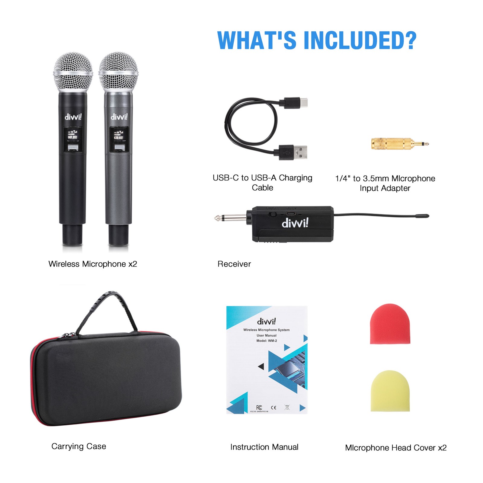 divvi! Wireless Microphone (Pair) with Case (Open Box) Box Damage