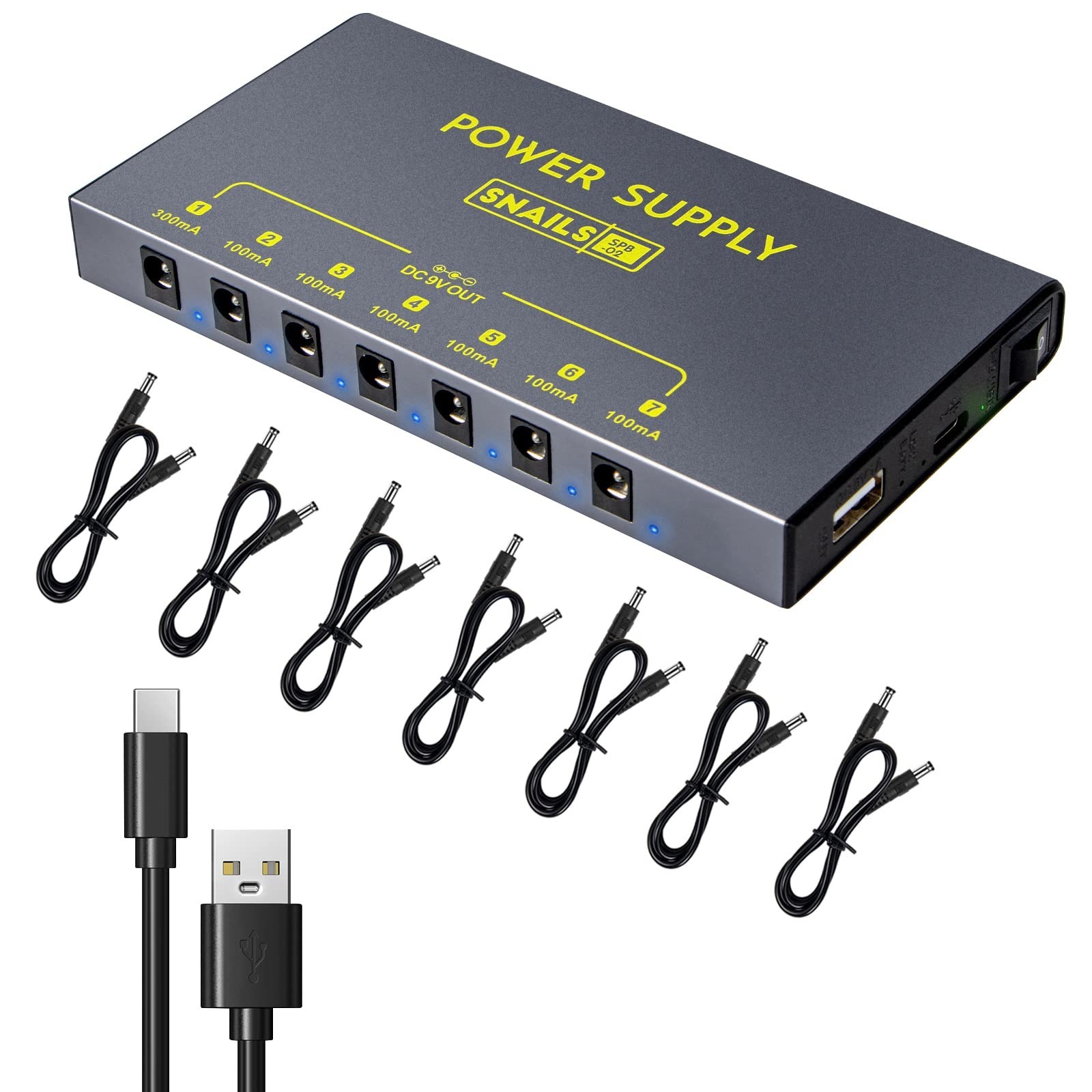 lotmusic Portable Guitar Pedal Power Supply 7 Isolated DC Output, Built-in 3....