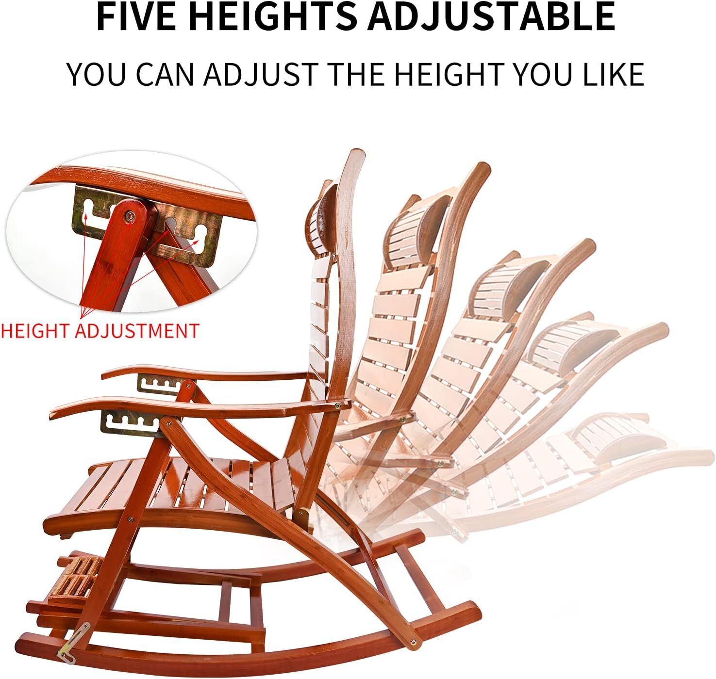 Adjustable Rocking Chair w/Cushion Folding Bamboo Recliner Backyard Porch Sofa