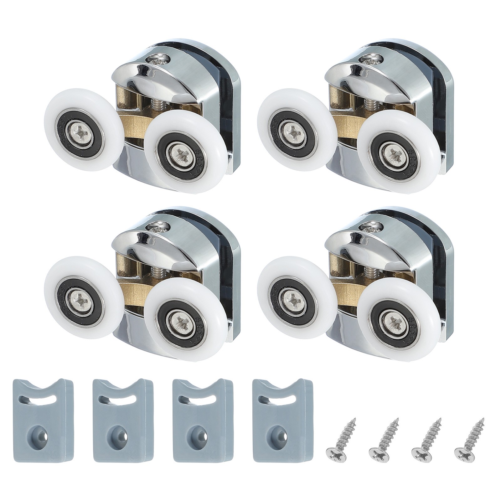 4Pcs 23mm Double Shower Door Rollers Copper Top Wheels Pulleys Guide Silver