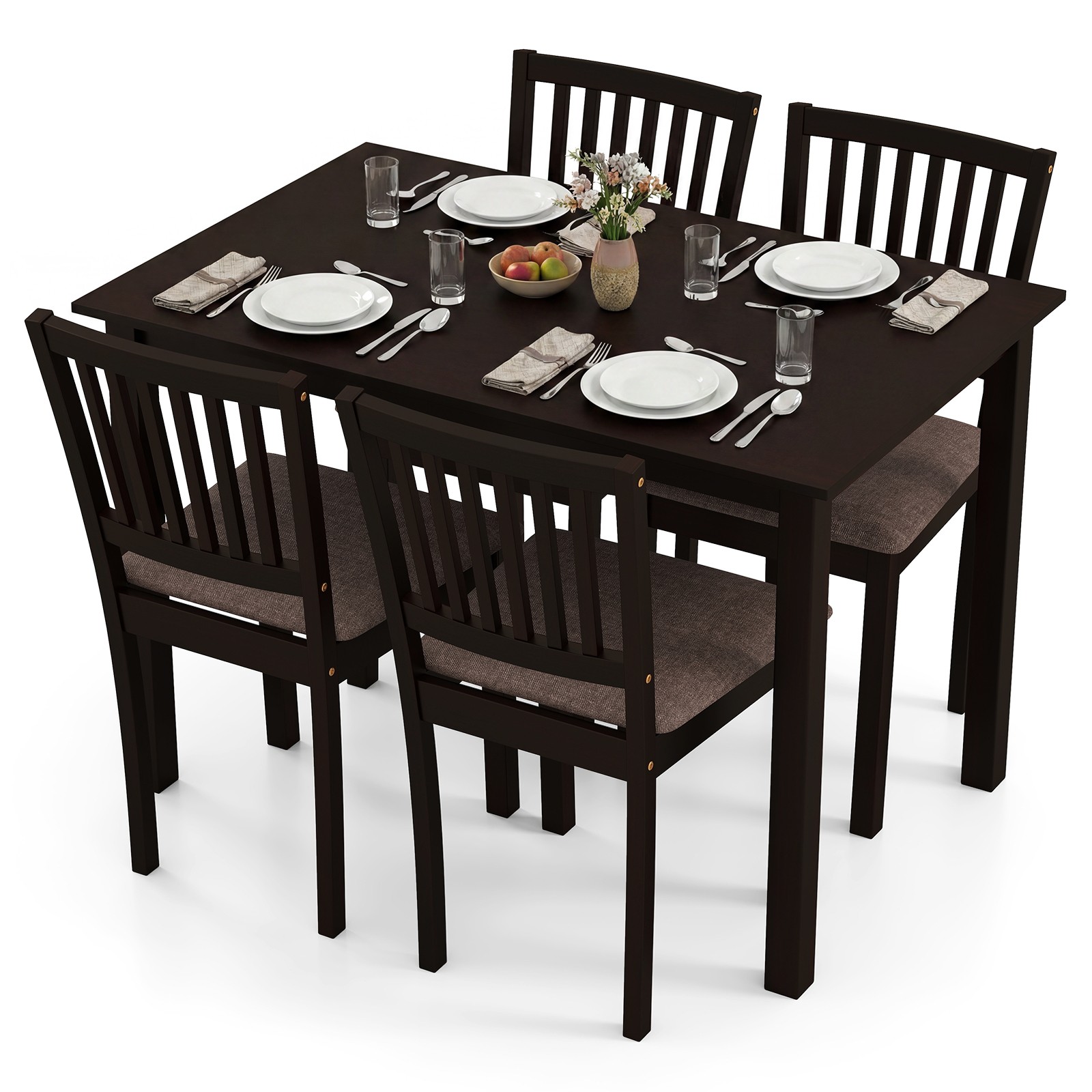 5-Piece Dining Table Set, Rectangular Kitchen Table with Upholstered Chairs