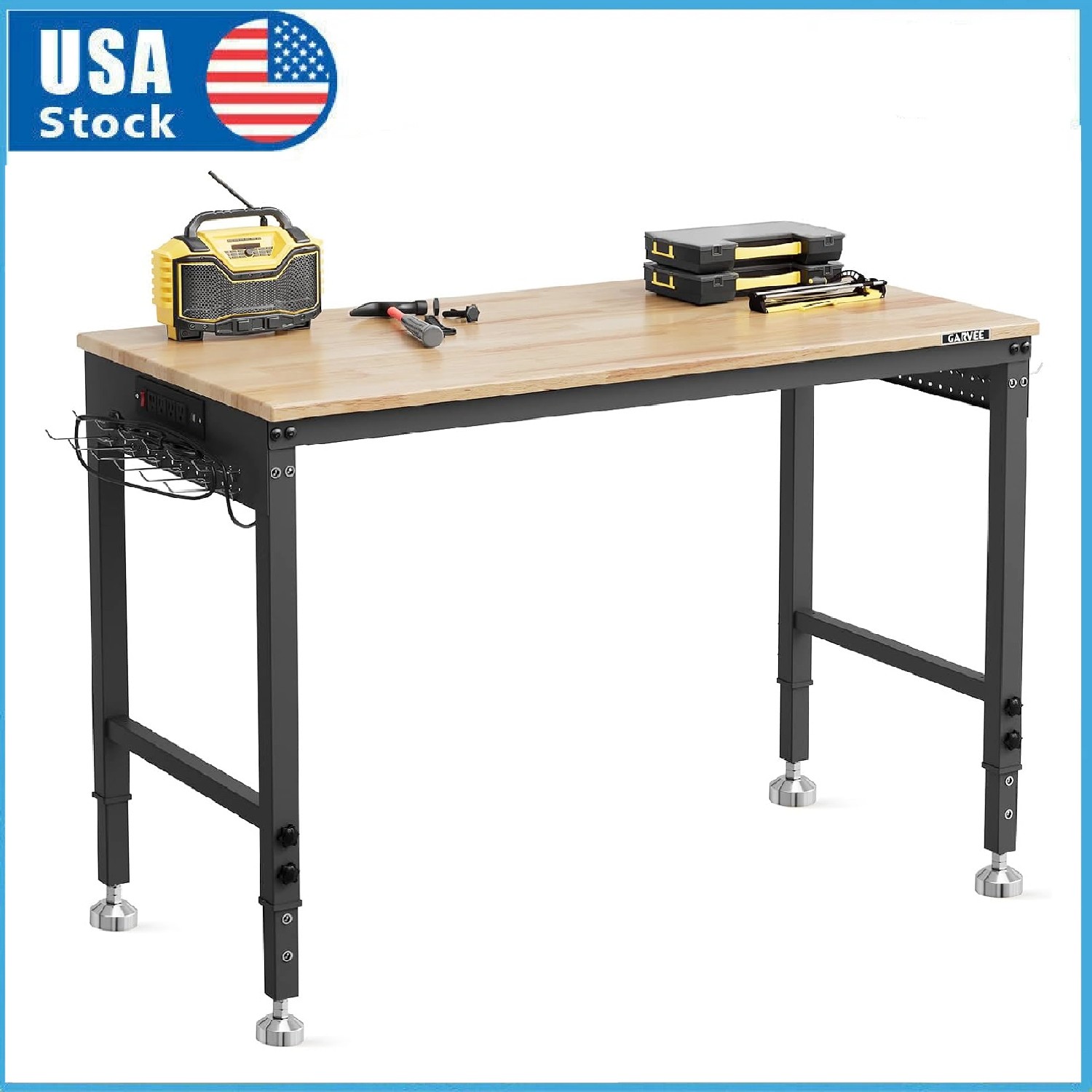 48" Workbench Adjustable Height Work Table Garage 2000LBS Load with Power Outlet