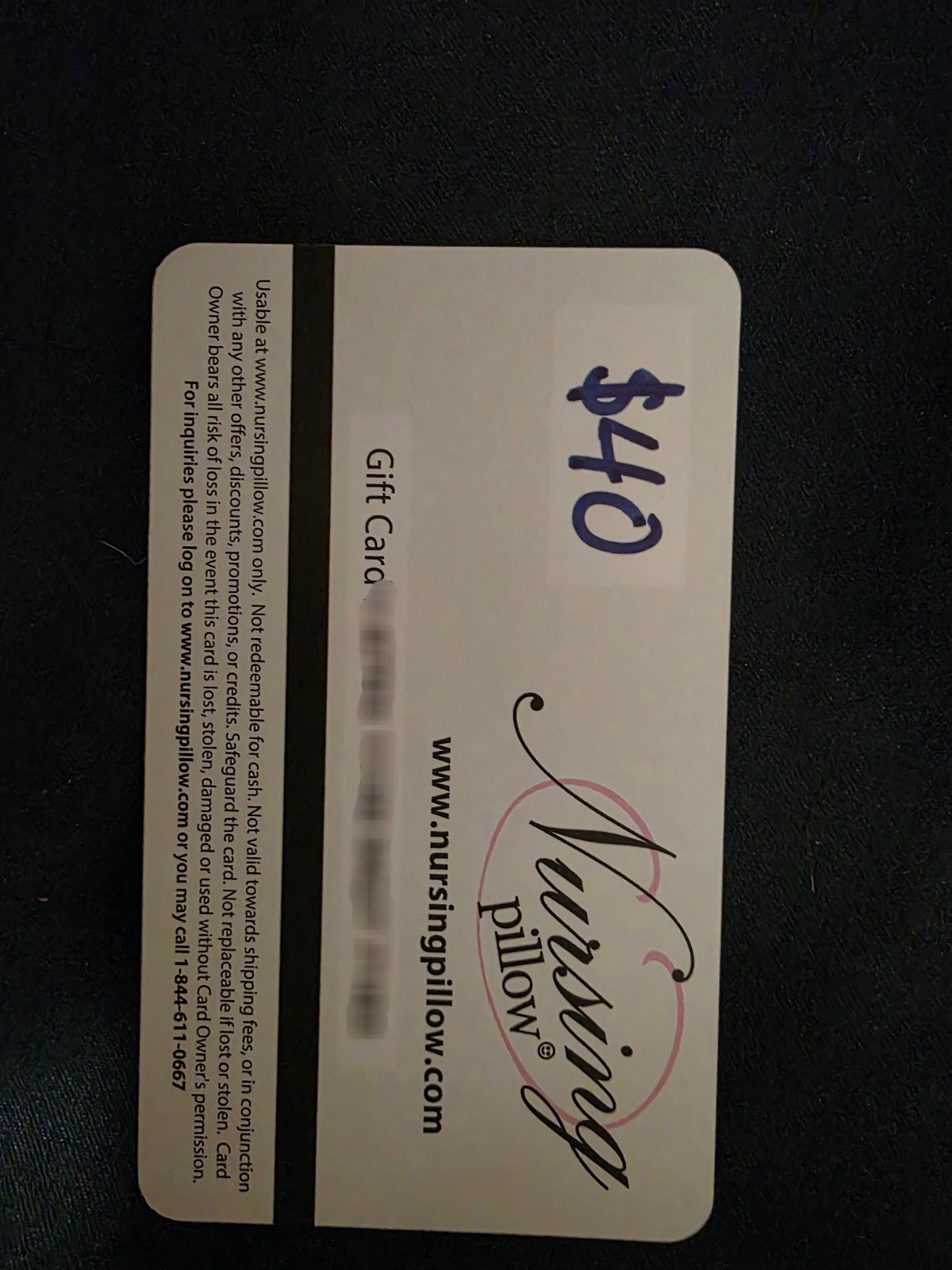 Nursing pillow gift card 40.00 value