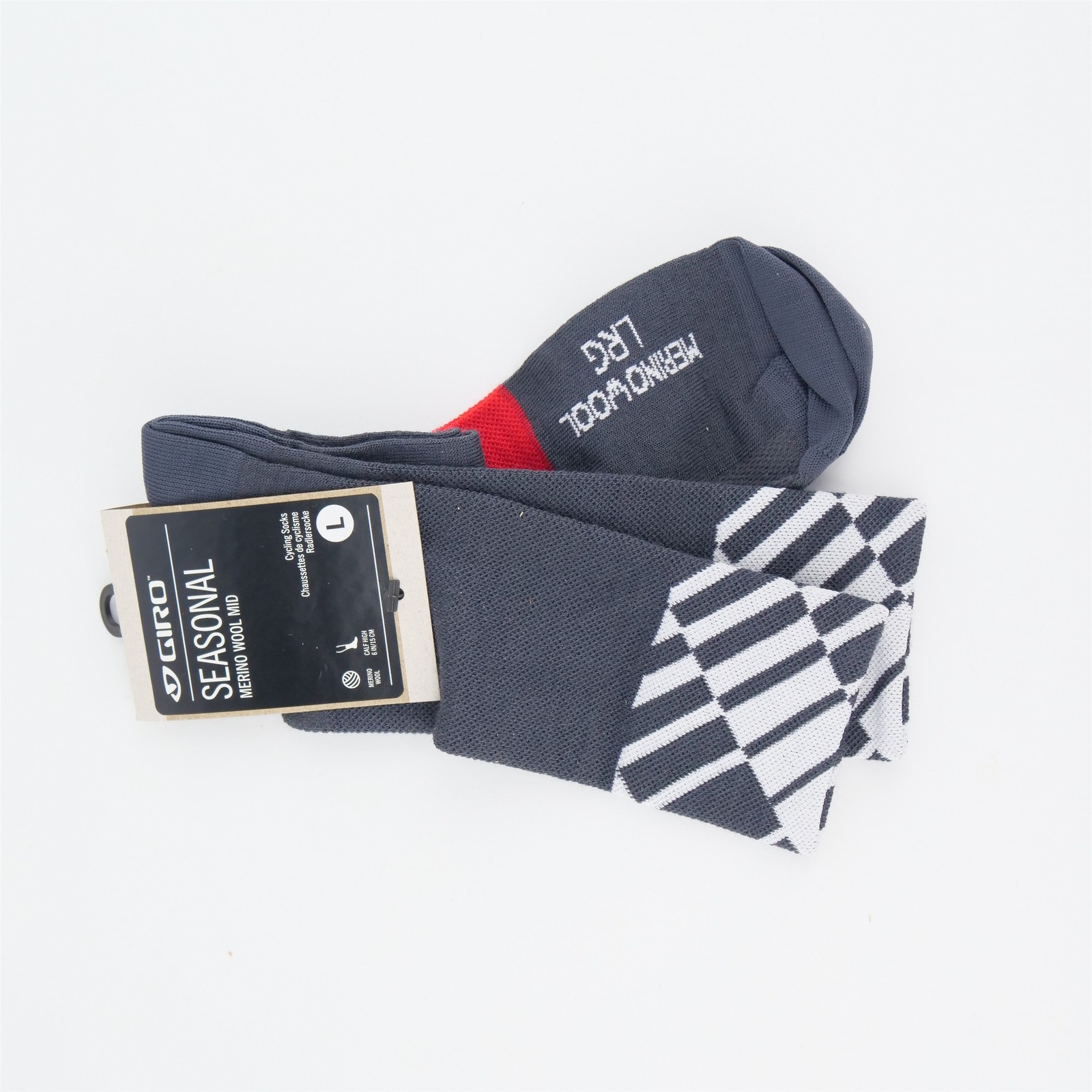 Giro Seasonal Merino Wool Mid Socks Unisex L Red Gray Cycling
