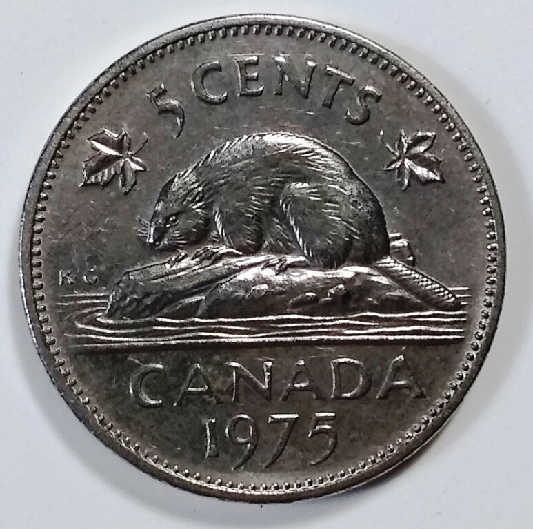 COIN - CANADA BEAVER NICKEL, KM#60.1 - lightly cleaned - five cents - 1975 (C51)