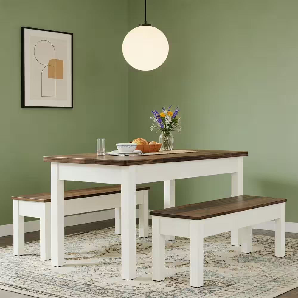 Roesler 3-Piece Rectangle Brown Wood Top Dining Table Set Kitchen Table Set Dine