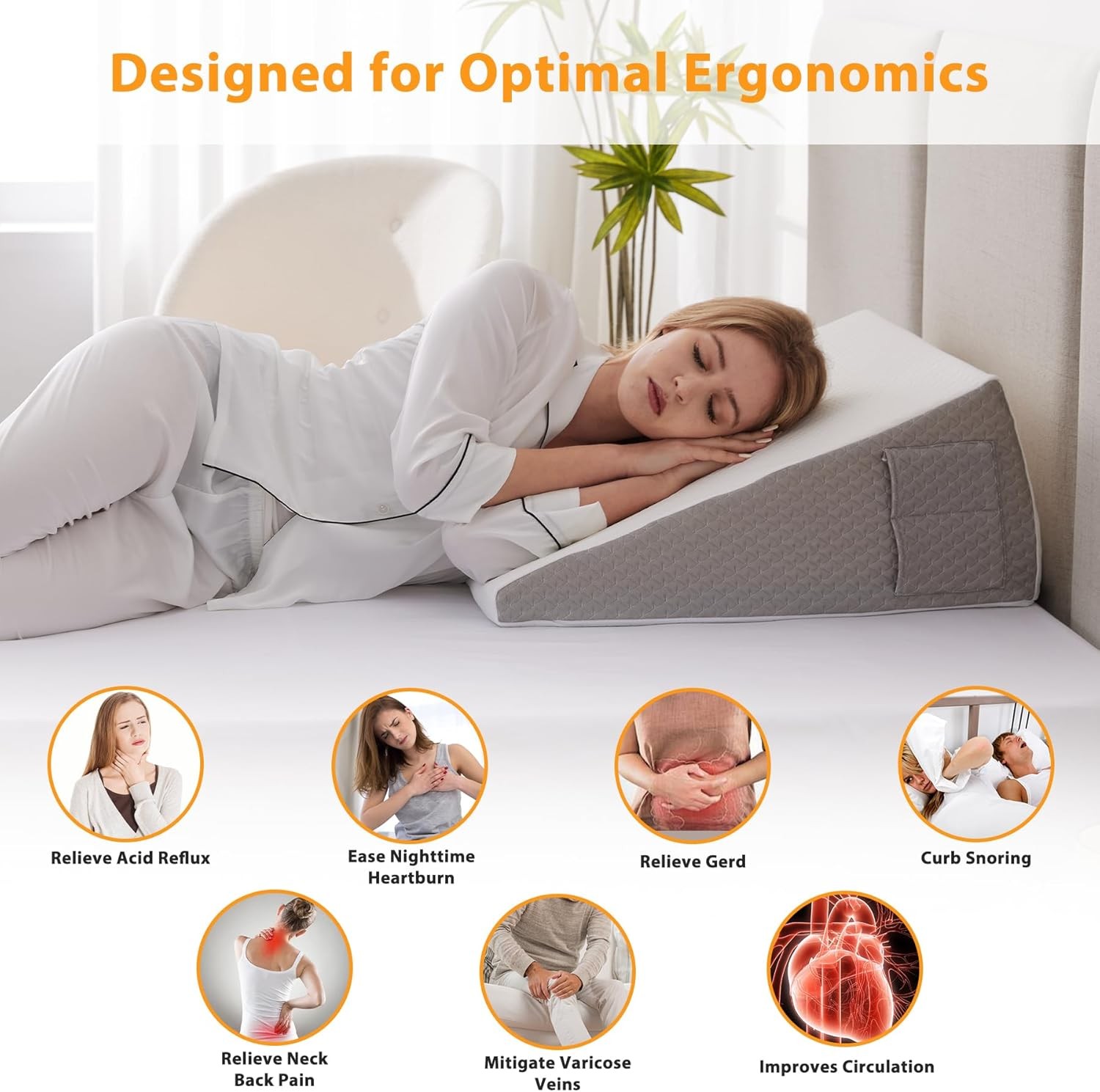 Pillow for Sleeping, 12" Bed Wedge Pillow for Headboard, Triangle