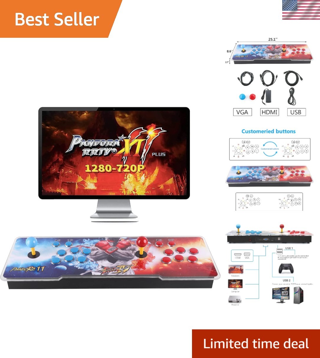Pandora's Box 11 Arcade Game Console, 30000 Games, 3D Support, Upgraded CPU, ...