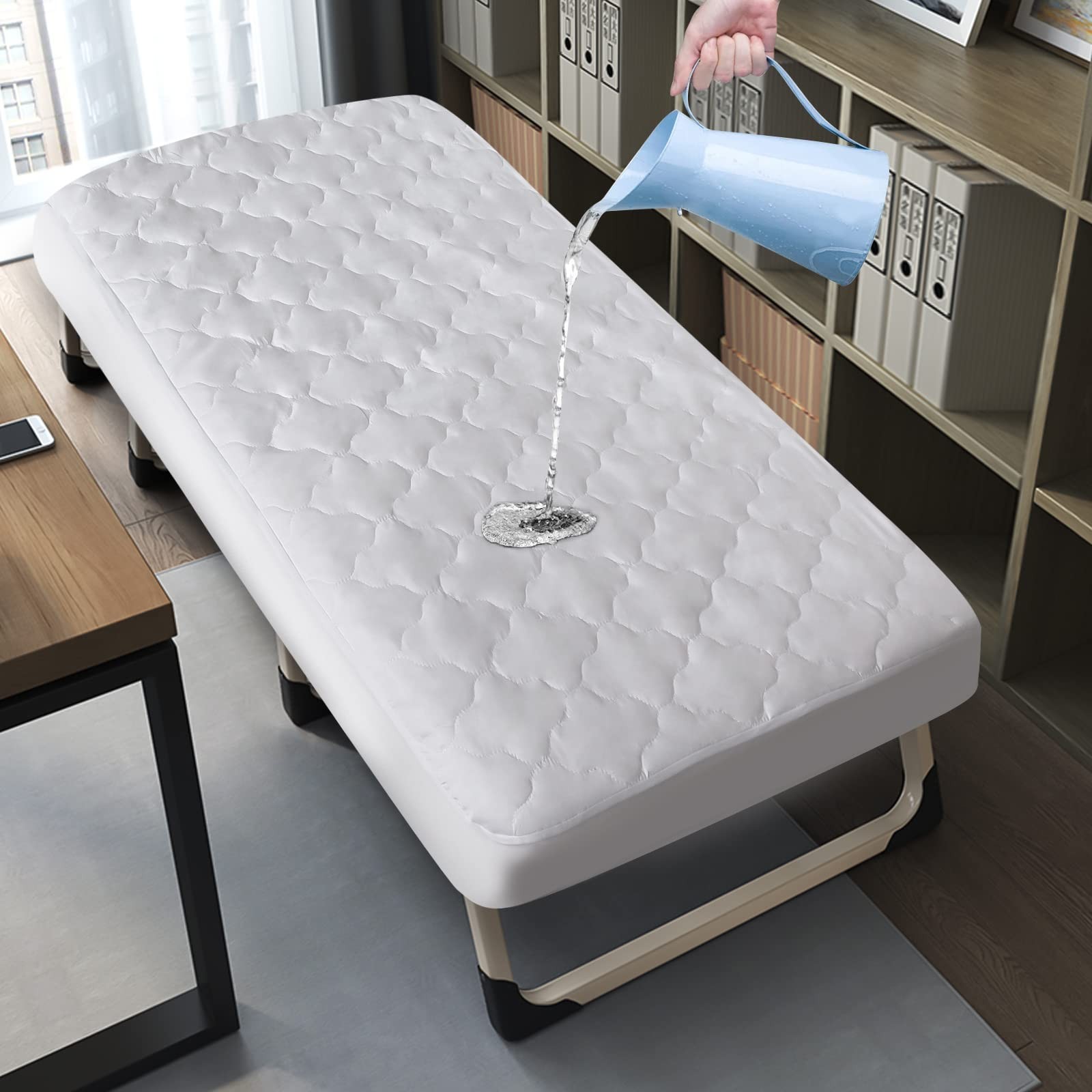 Cot Mattress Pad Protector Waterproof, Quilted Daybed 33" X 75", White