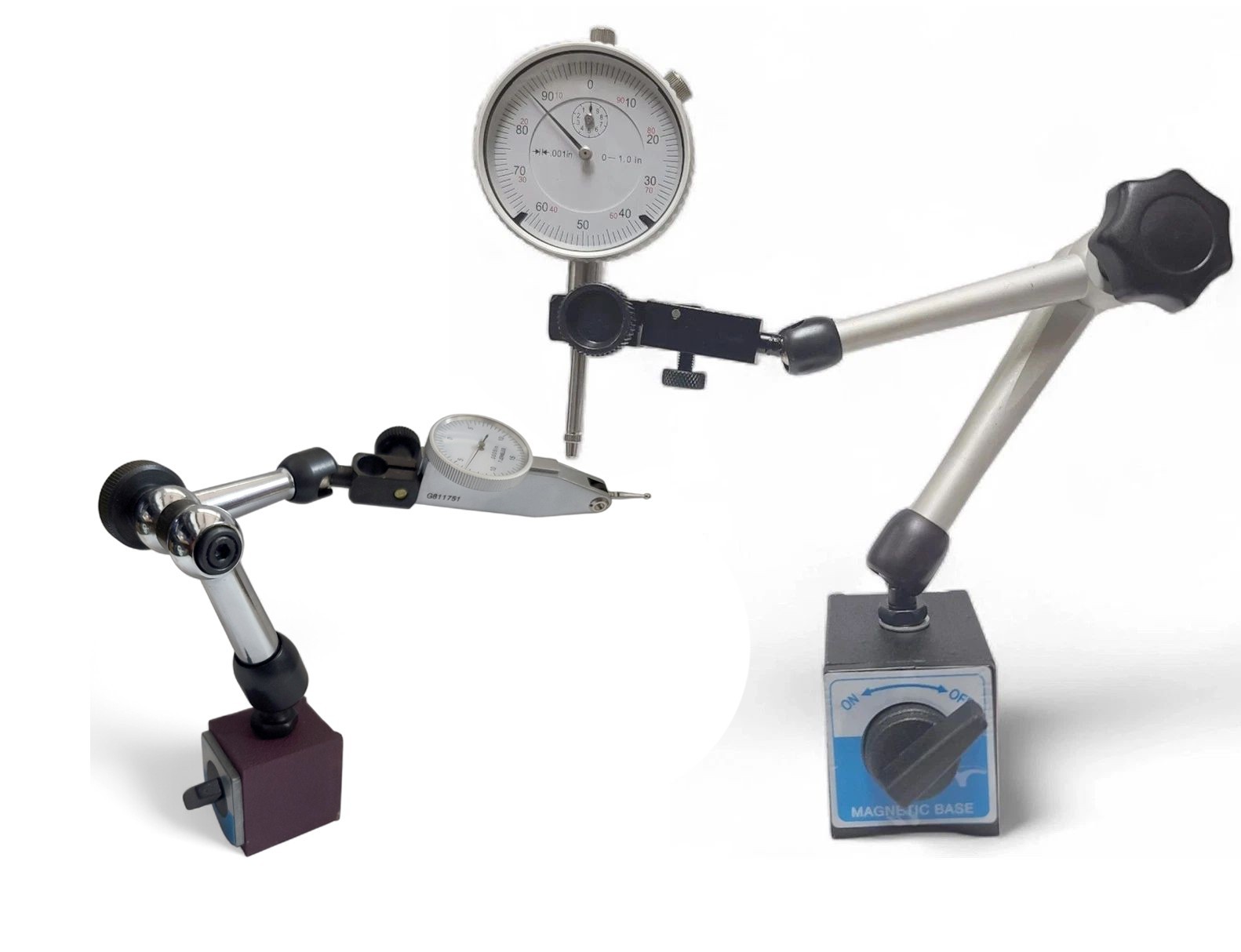 Standard and Mini Magnetic Base with 0.0005" and 0.001" Dial Test Indicators