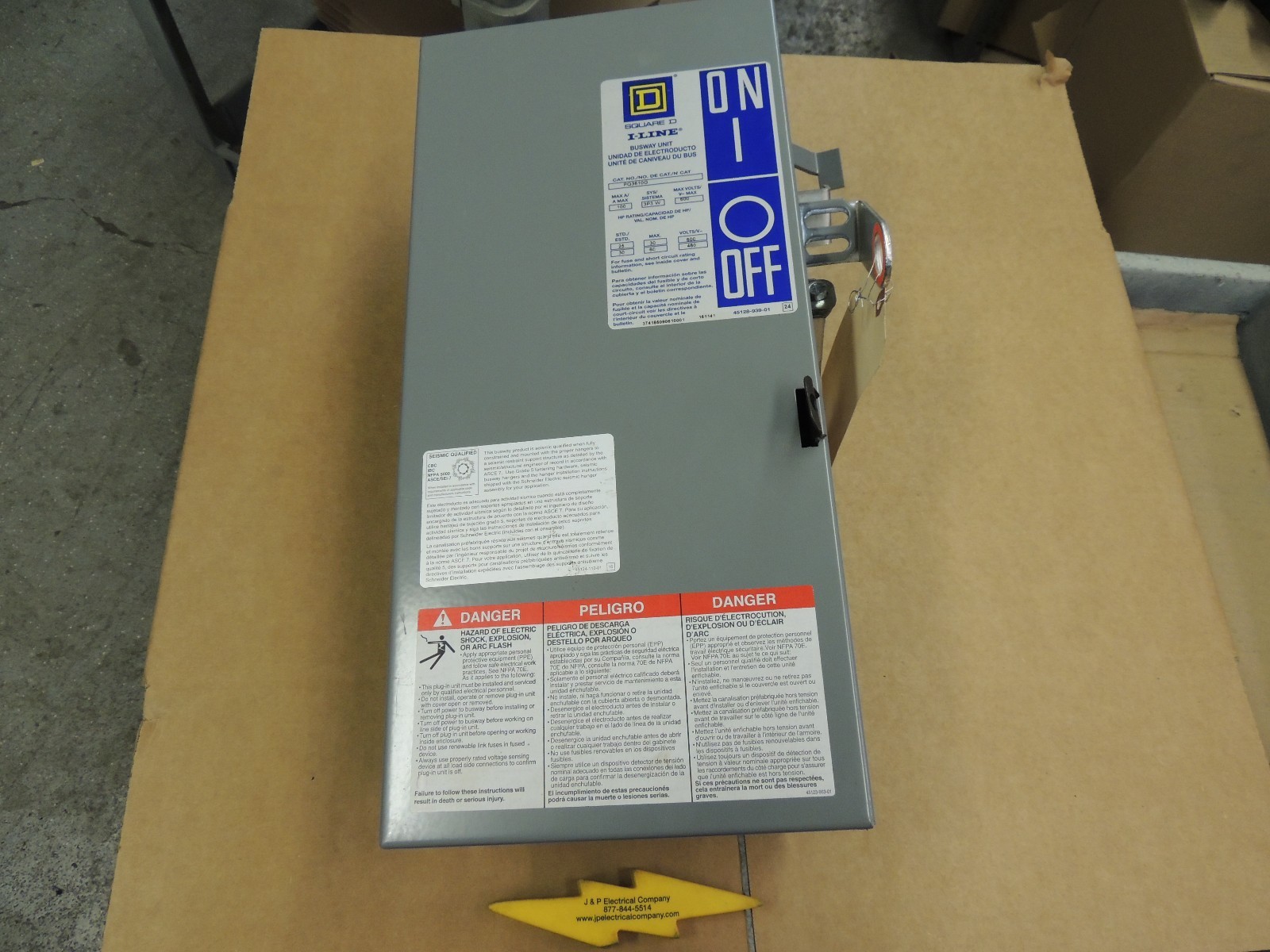 PQ4210, SQUARE D BUSWAY SWITCH PLUG, RECON 100 AMP, 240V 3P/4W