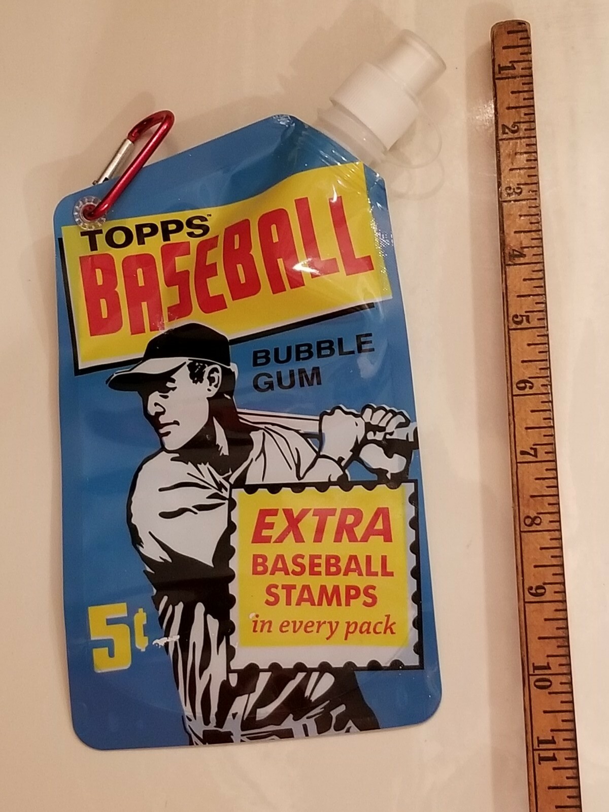 Topps Baseball 5-Cent Wax Pack Logo Foldable 27oz Water Bottle - Metal Loop Hook