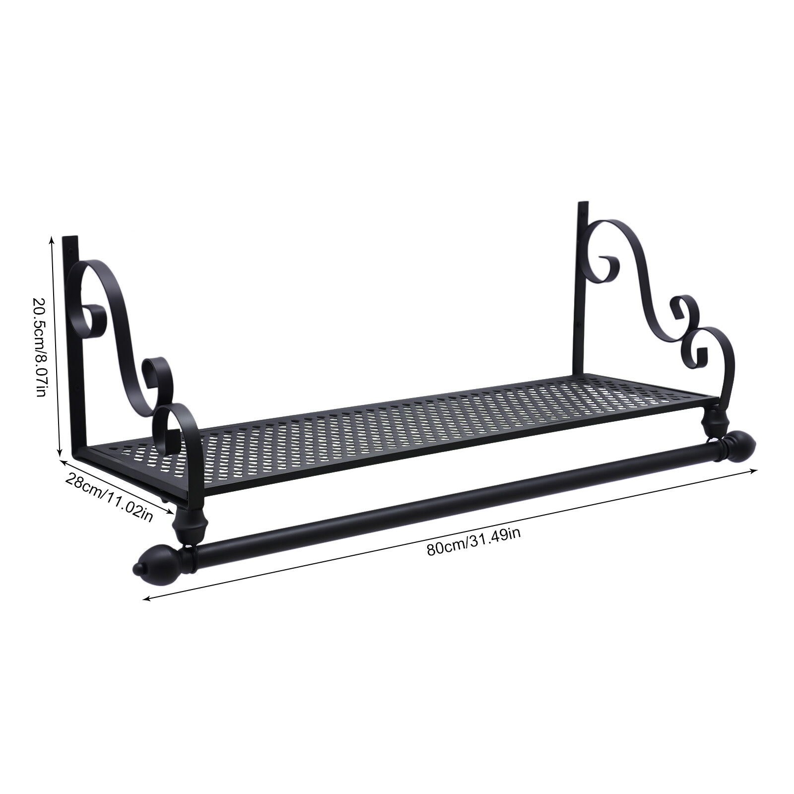 Metal Storage Wrought Iron Coat Rack Shelf Wall Mounted Hanging Closet Black