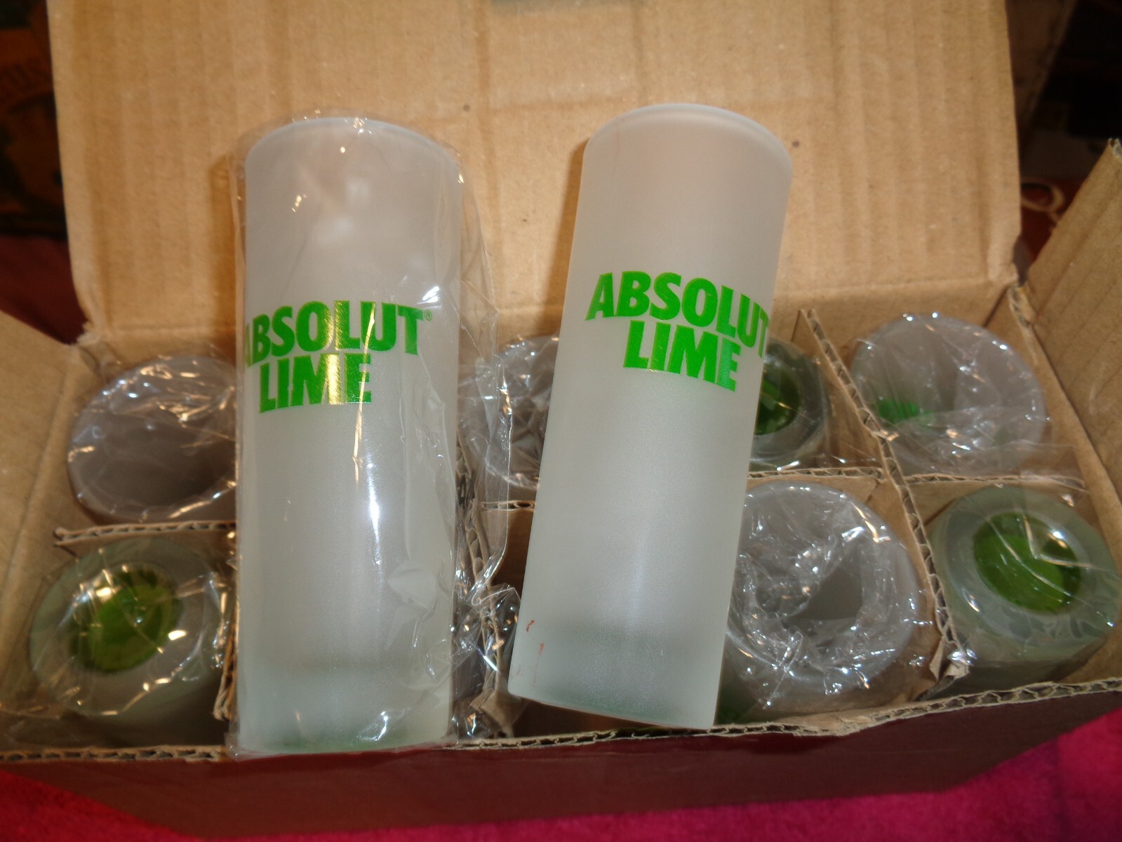 ABSOLUT LIME FROSTED GLASS SHOT GLASSES (BOX OF 10) - Brand NEW!