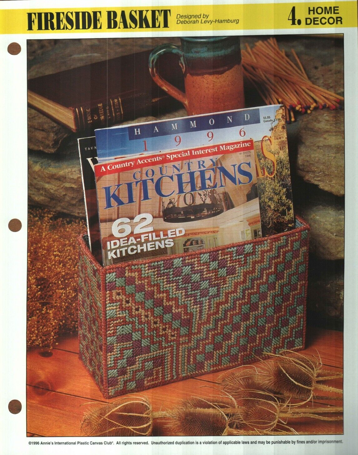 NEW FIRESIDE BASKET ANNIE'S PLASTIC CANVAS PATTERN INSTRUCTIONS
