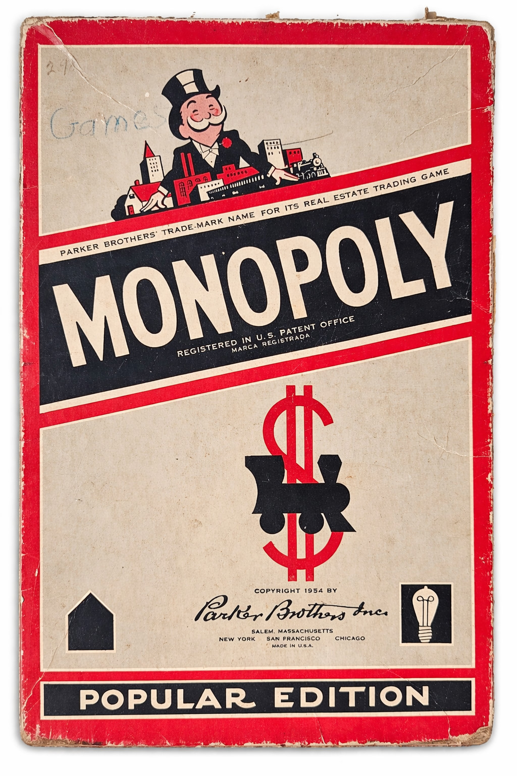 Monopoly Popular Edition 1954 Parts and Pieces box not complete no board
