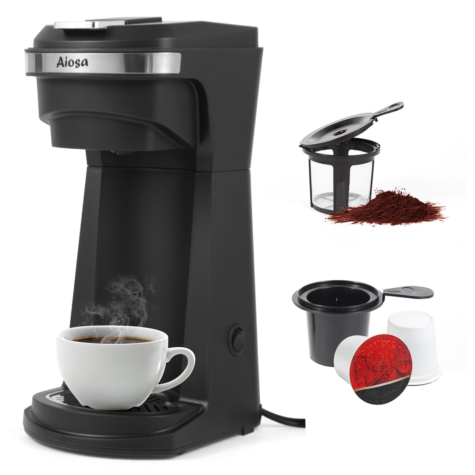 2 in 1 Single Serve Kcup Coffee Maker (6-14Oz), 800W Fast Brew, Compact Desig...