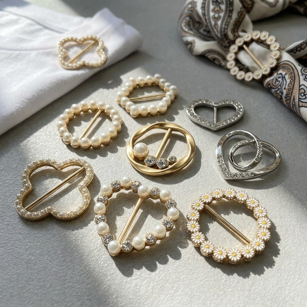 8Pcs Elegant Metal Scarf Buckle Rings, Shirt Corner Tightening Hem Knot Clips