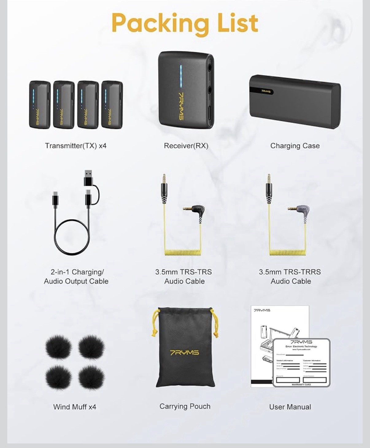 7RYMS iRay DW40 Wireless Lavalier Microphone System with 4 Transmitter, Noise