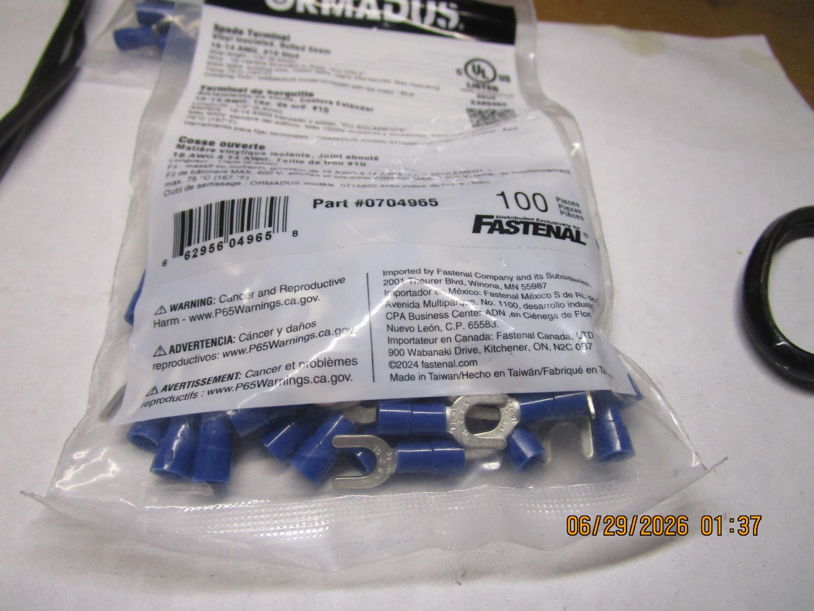 16-14 AWG #10 Stud Vinyl Insulated Butted Seam Fork Terminal QTY 100