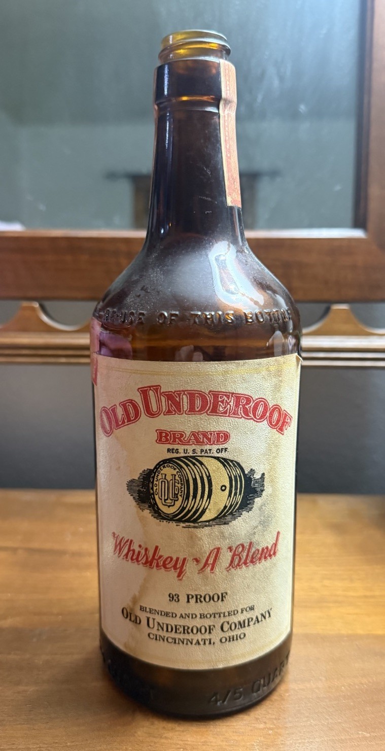 Old Underoff Whiskey Kentucky Square Amber Bottle Vintage Bottle 4/5 Quart
