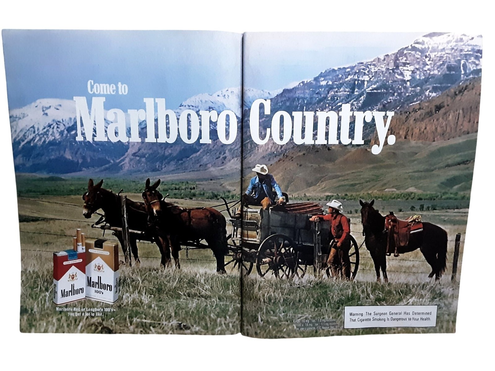 1983 Marlboro Country Ad 2 Page Uncut Cowboy Western Vintage Print Cigarettes