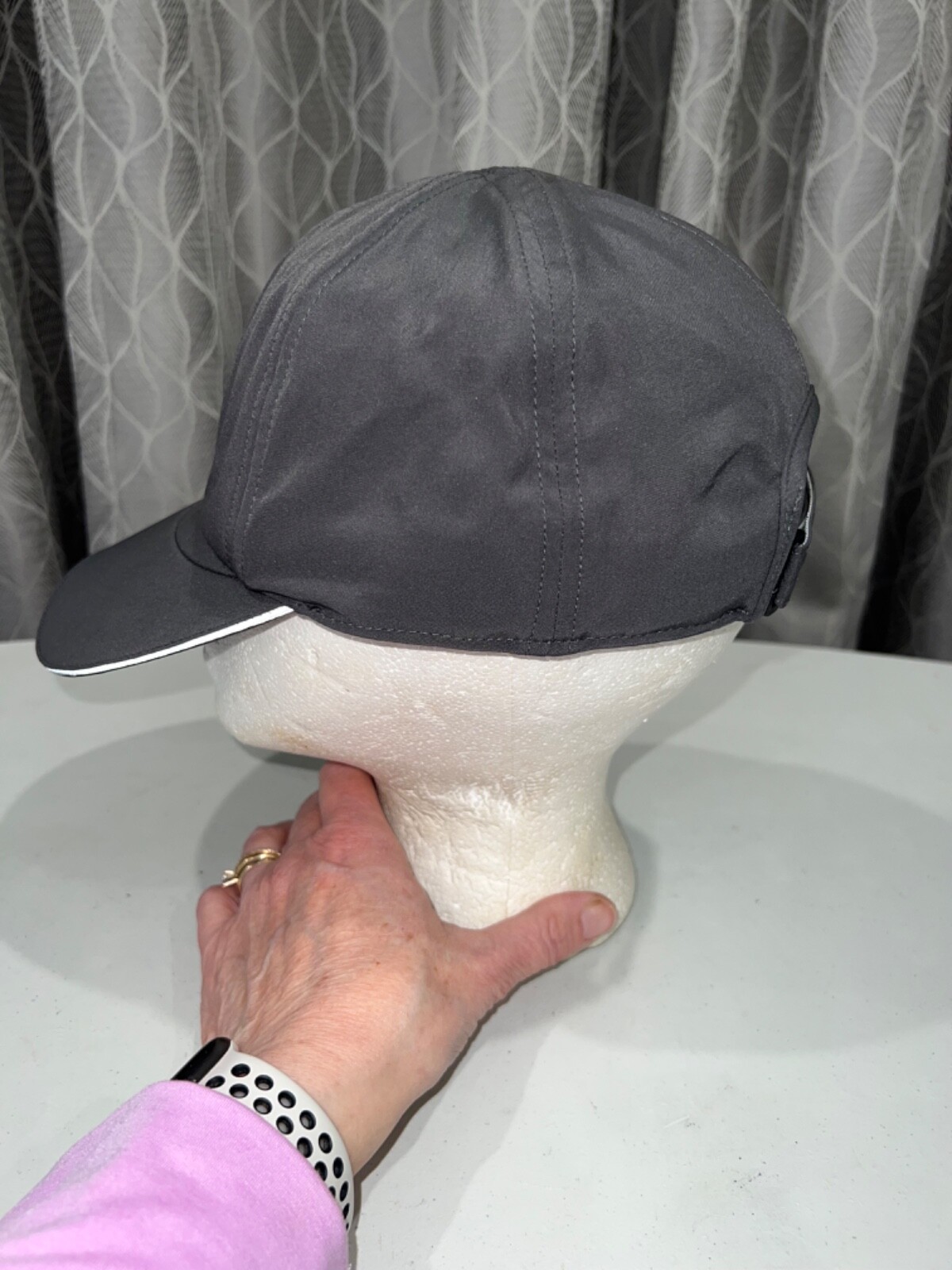 Allstate Hot Chocolate 15K 5K Gray Poly spandex Running Hat Cap Hook Loop EUC