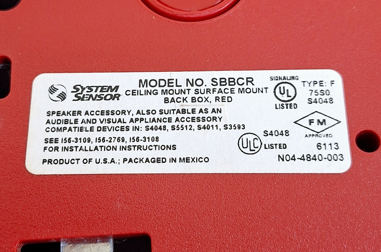 System Sensor SBBCR Ceiling Mount Back Box Red (Lot of 6 pcs)