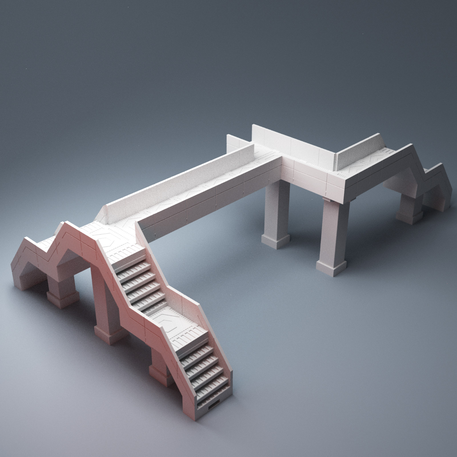40mm Cyberpunk Elevated Transit Trainline + Modular Walkways Sci-Fi Terrain