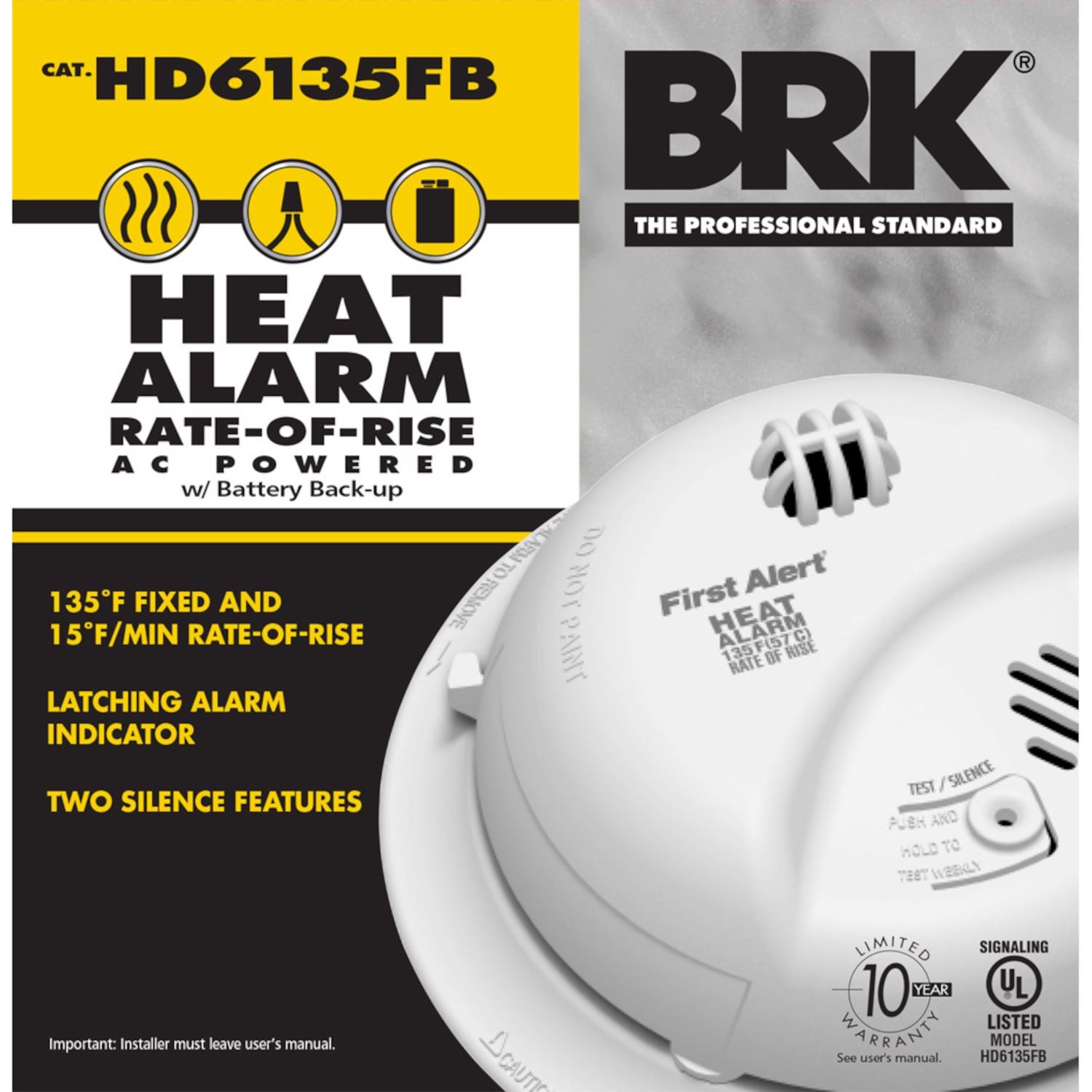 BRK Hard-Wired w/Battery Back-up Ionization Heat Alarm 1 pk