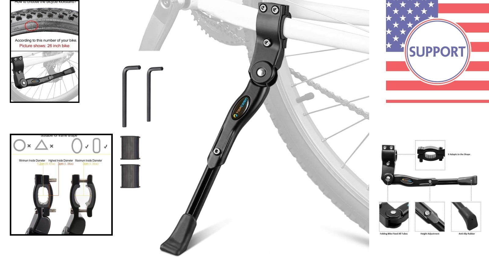 Durable Adjustable Kickstand for Bicycles - Perfect for Mountain and Road Bikes
