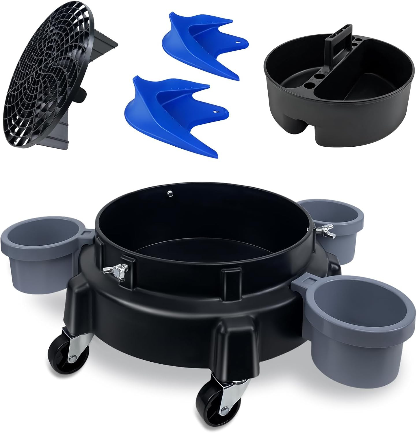 5 Gallon Bucket Dolly Roller with Dirt and Grit Traps Insert, Car Hose Guide, Bu