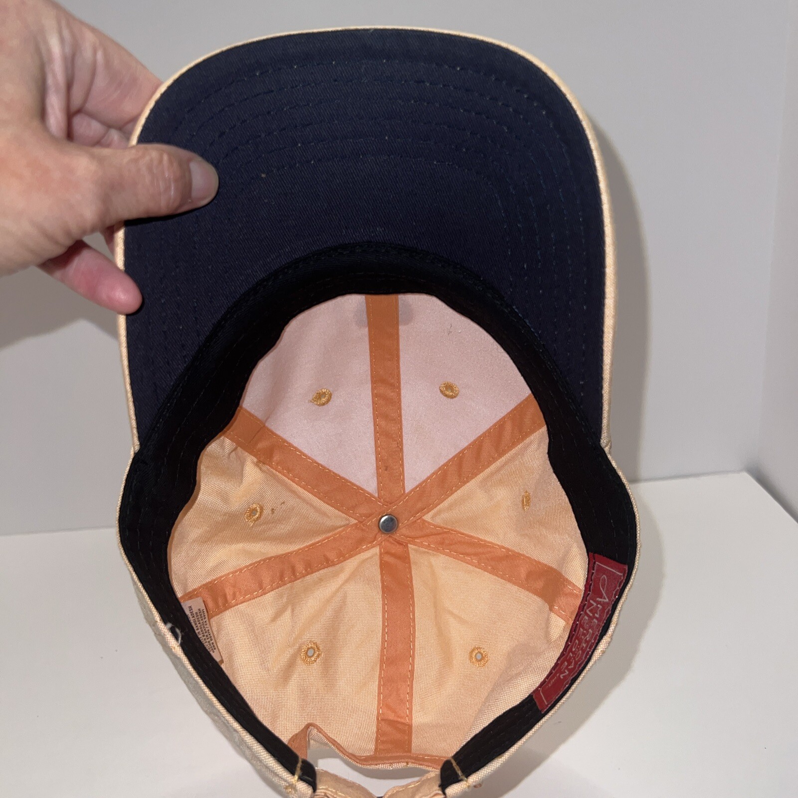 Stars and Stripes RWB Patch on Peach Linen Like Hat Cap American Needle BrandEUC