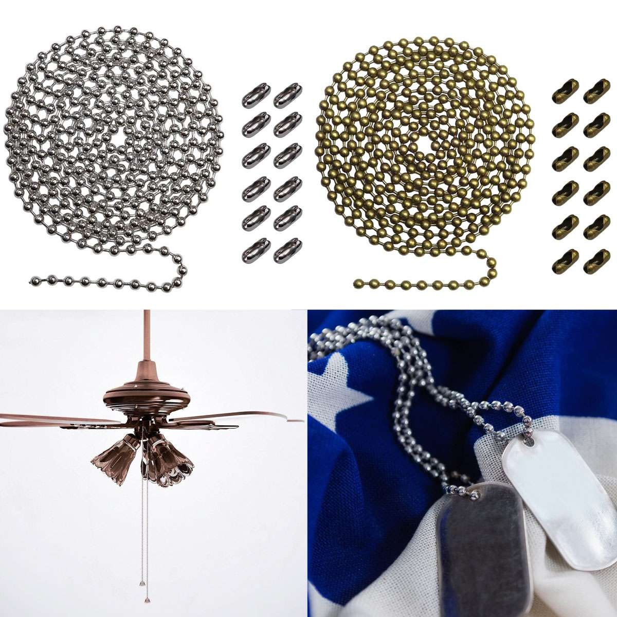 1/2pcs Beaded Pull Chain Extension with Connector 10 Feet Beaded Roller Chain