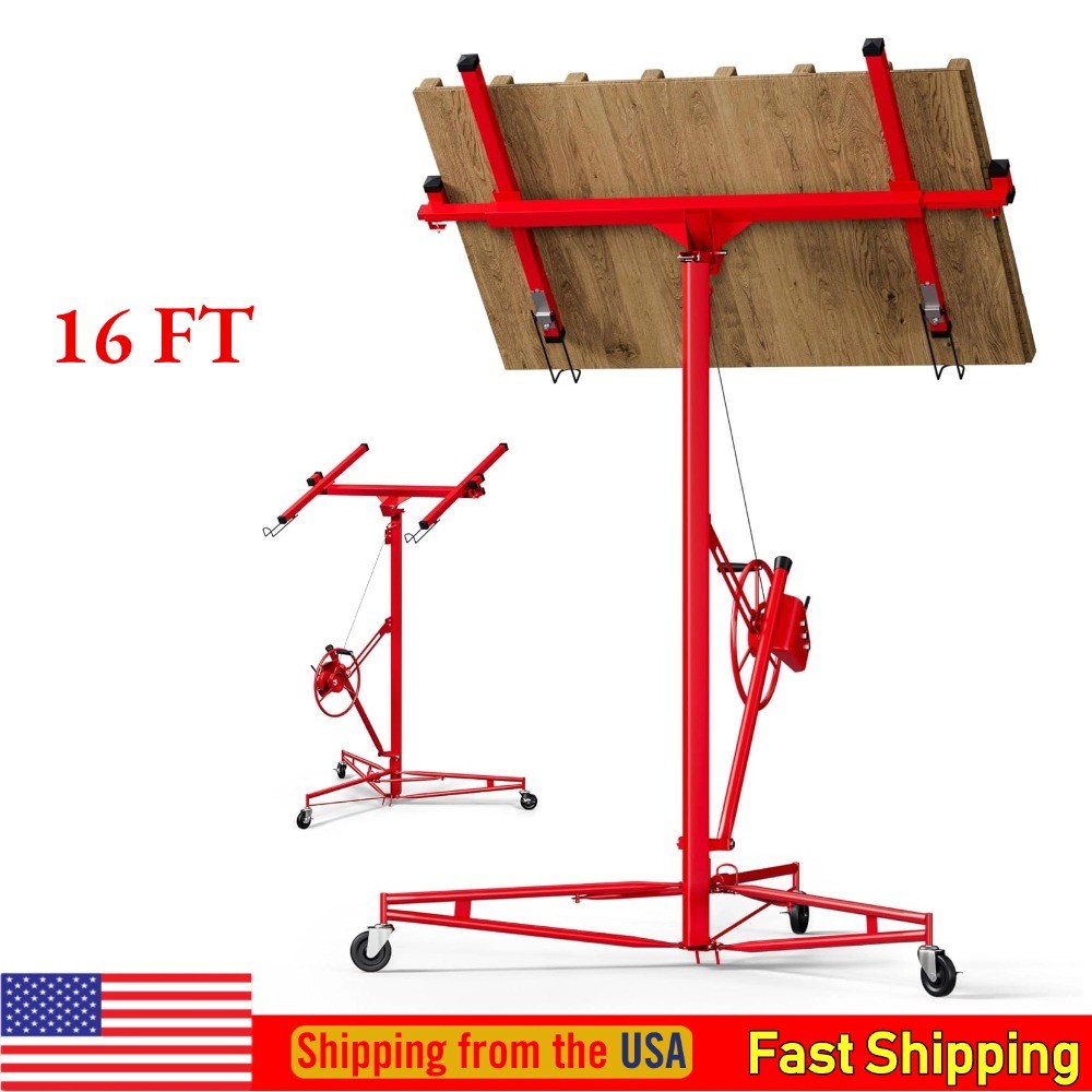 16FT Panel Hoist Drywall Lifter Plasterboard Sheetrock Hoist Jack 150LBS Gloves