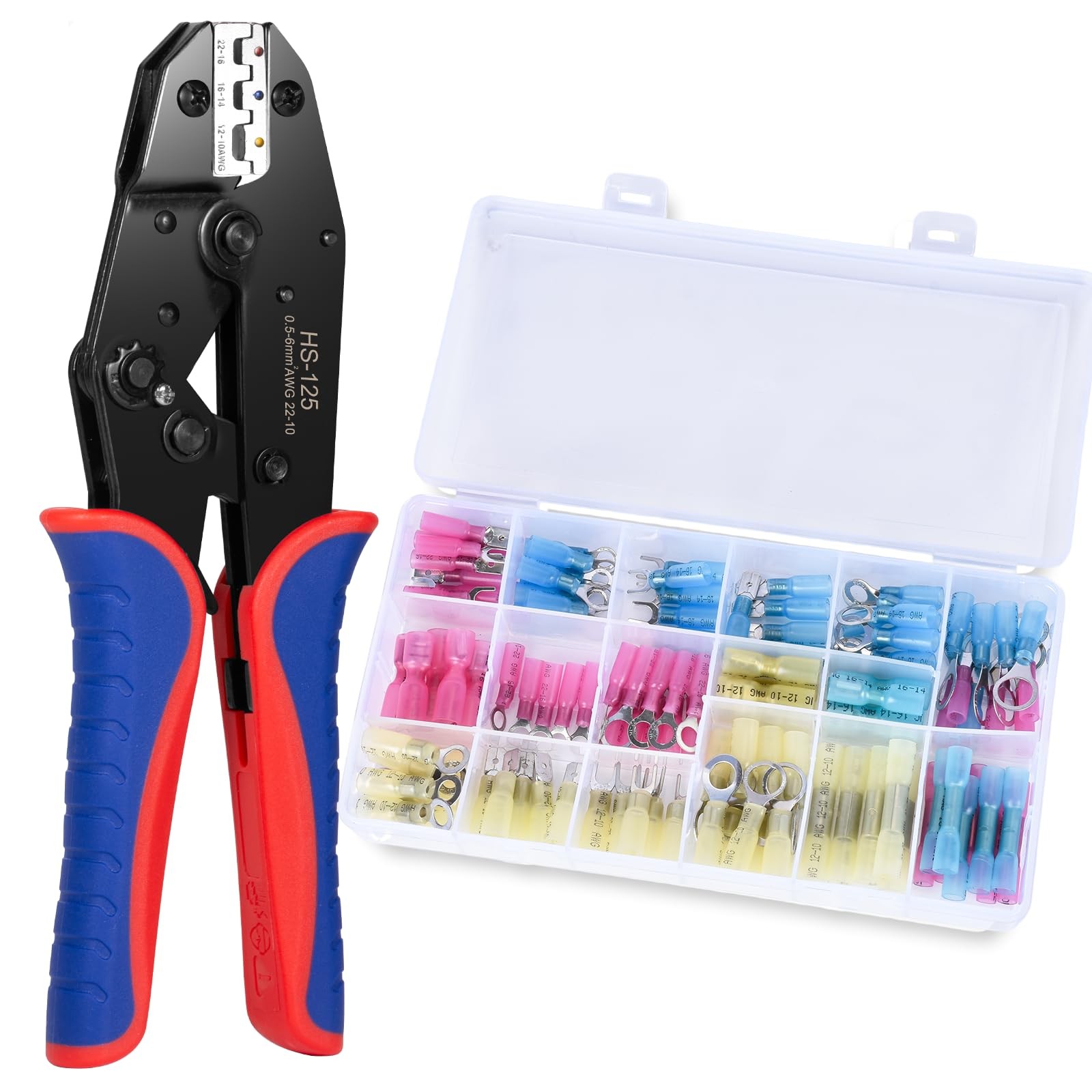 Wire Crimping Tool AWG 22-10 with 120PCS Heat Shrink Wire Connectors, Electri...