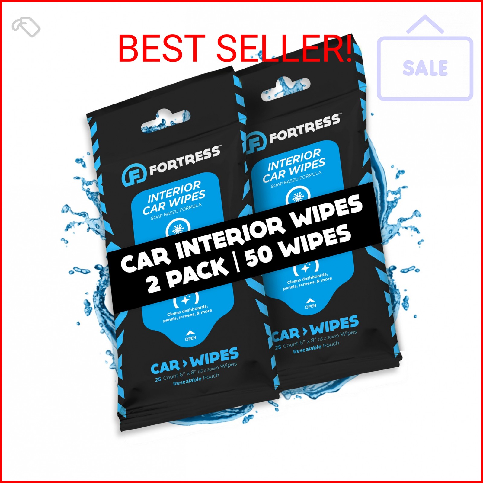 Fortress Car Interior Wipes (25 ct, Pack of 2) for Car Interior Cleaning, Dashbo
