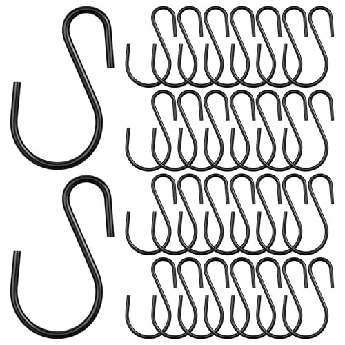 30pcs 2 Inch S Hooks for Hanging Small Heavy Duty S Hooks Black Mini S-Shaped