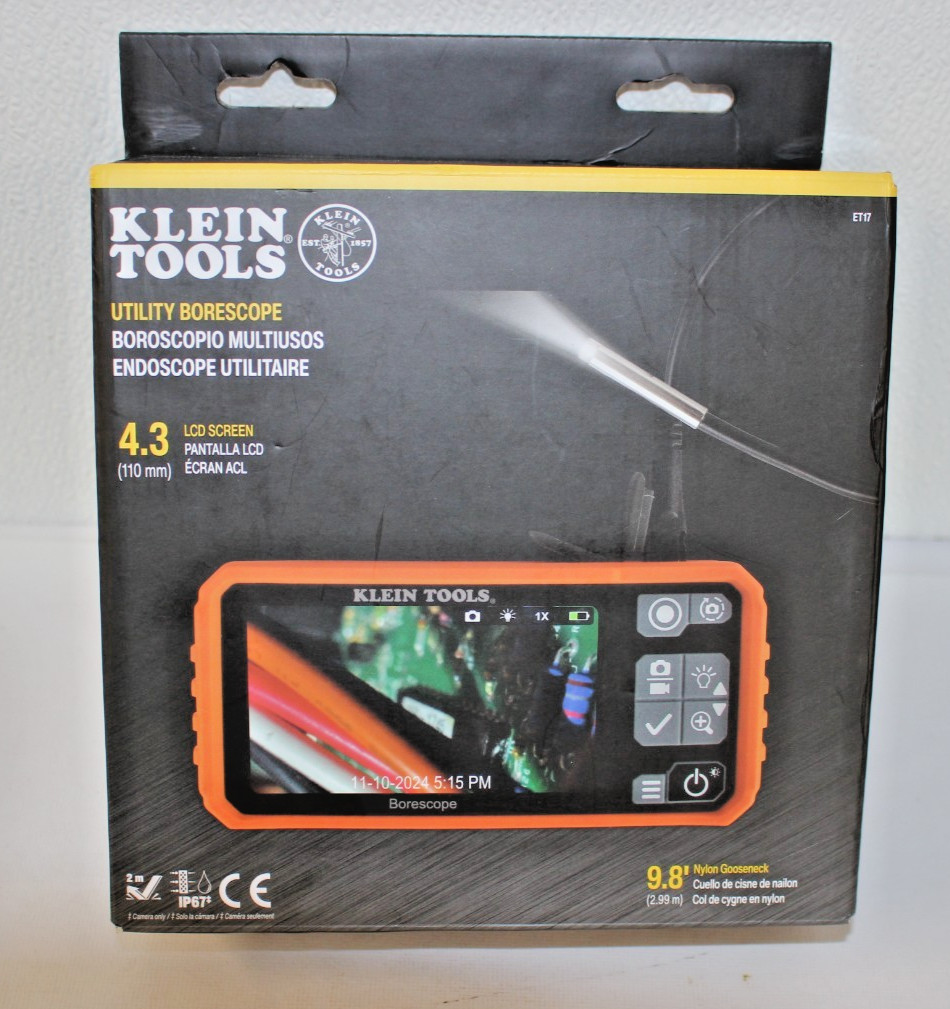 Klein Tools ET17 Utility Borescope 4.3" LCD 9.8' Gooseneck, Brand New