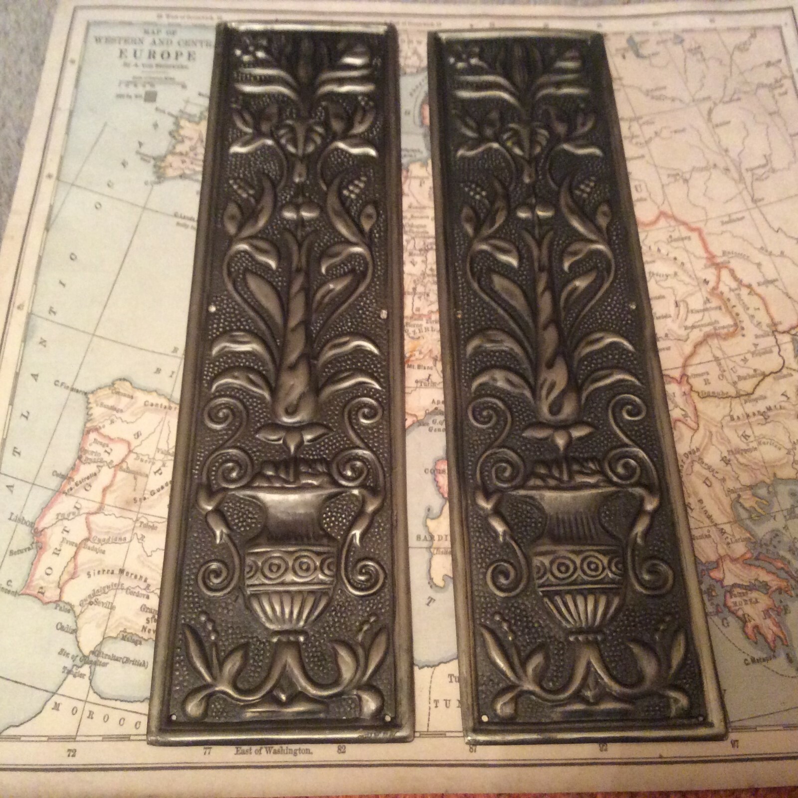 Reclaimed Solid Brass Door Finger Plates Antque Silver finish Large Oblong 1