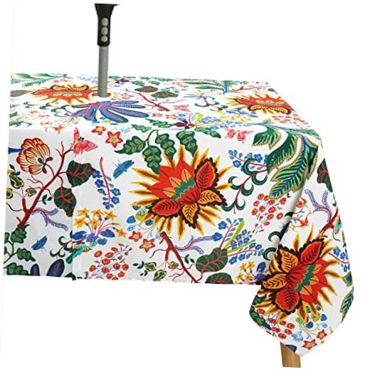 Outdoor Tablecloth with Umbrella Hole for 84" x 60" (Rectangular) Red-green