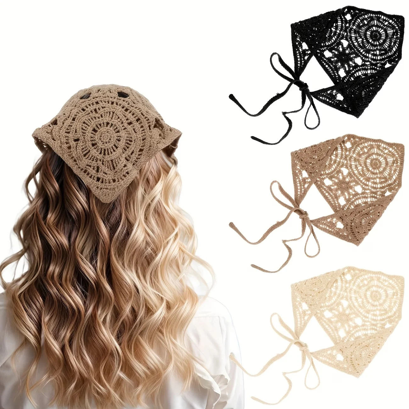 Retro Knitted Triangle Headband Women Head Scarves Pastoral Style Hair Scarf Flo