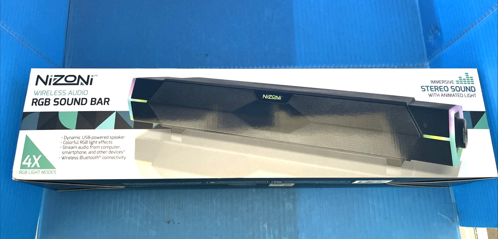 NIZONI WIRELESS AUDIO RGB SOUND BAR WITH ANIMATED LIGHT BRAND NEW